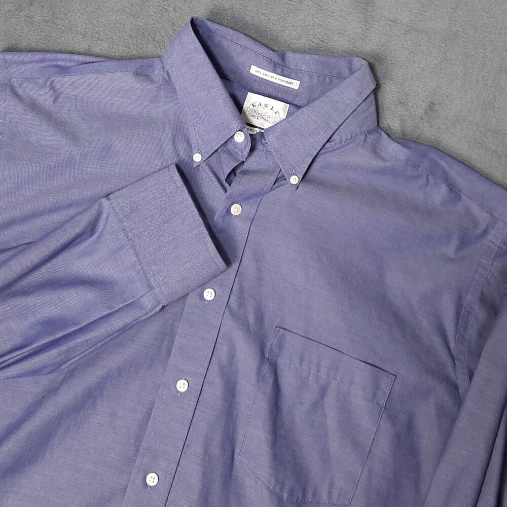 Eagle Shirtmakers Shirt Mens 18 1/2 34/35 XXL 2XL Blue 80s Two Ply Pinpoint